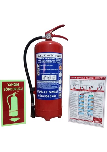 6 kg Yangın Söndürme Tüpü Levhalı + Talimatlı + Askı Aparatlı