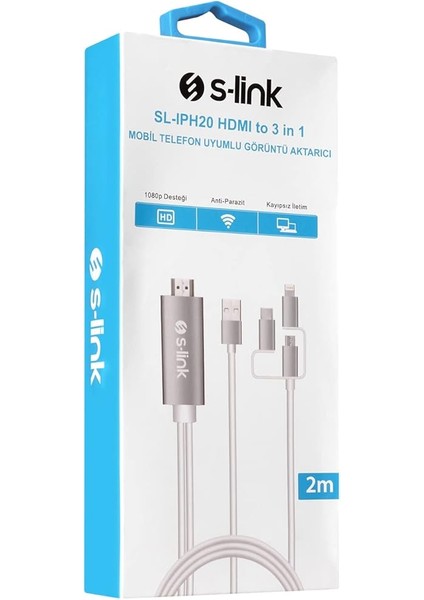 SL-IPH20 HDMI To 3 In 1 2m Mobil Telefon Uyumlu Görüntü Aktarıcı Kablo indirimleri