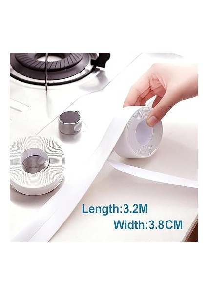 Yapışkanlı Sızdırmazlık Bandı – Beyaz Pvc, Su Geçirmez, 3,8 cm x 3,2 M, Mutfak, Banyo, Küvet, Lavabo, Zemin ve Duvar Kenarı Için fırsatları
