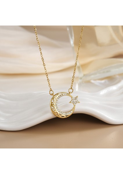 Yeni Bakır Kaplama Gerçek Altın Sıcaklığa Duyarlı Güneş Ay Kolye Mikro Setzirkon Titanyum Çelik Kolye (Yurt Dışından)