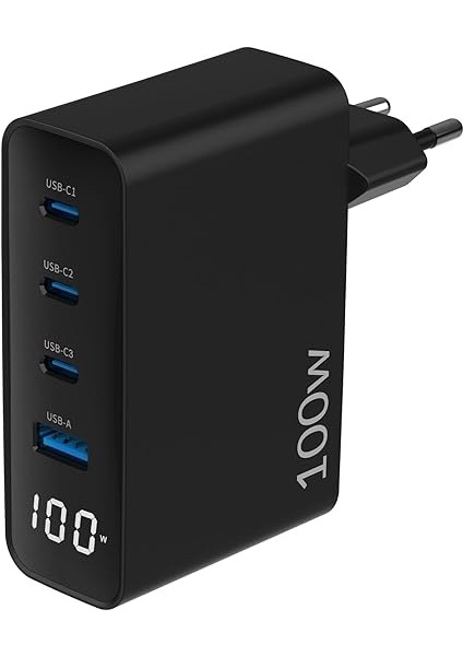 100W Gan LED Ekranlı 3 Type-C + Usb-A Hızlı Şarj Cihazı iPhone & Macbook & Notebook Şarj Aleti modelleri