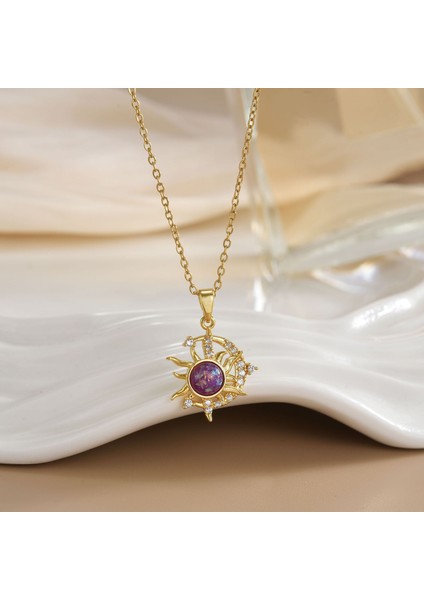 Yeni Bakır Kaplama Gerçek Altın Sıcaklığa Duyarlı Güneş Ay Kolye Mikro Setzirkon Titanyum Çelik Kolye (Yurt Dışından)