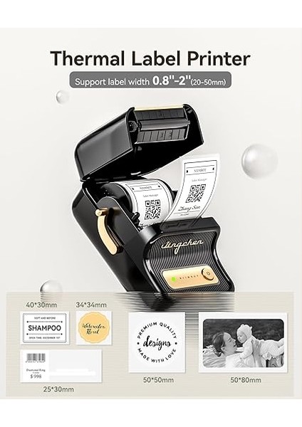 B21 Etiket Makinesi Mürekkepsiz Bluetooth Etiket Yazıcısı, Küçük Işletmeler Için 2 Inç Taşınabilir Termal Yazıcı, Adres, Logo, Giyim, Posta, Mumlar, Takı, Hediye Için Etiket Yazıcısı, Siyah indirimleri