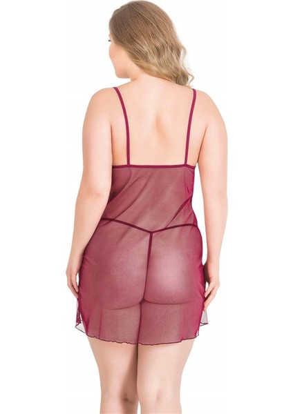 Büyük Beden Bordo Kısa Tül Gecelik fiyatları