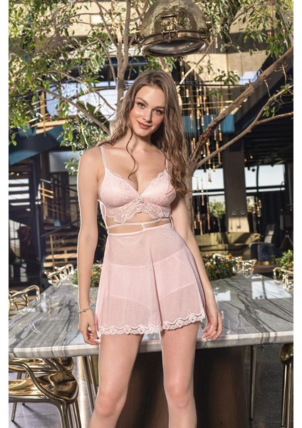 Bralet, Boxer ve Etek Takım Pembe (BRF3407)