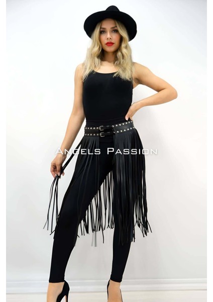 5 mm Püsküllü Şık Deri Etek, Diz Altı Püsküllü Etek - BRF1398