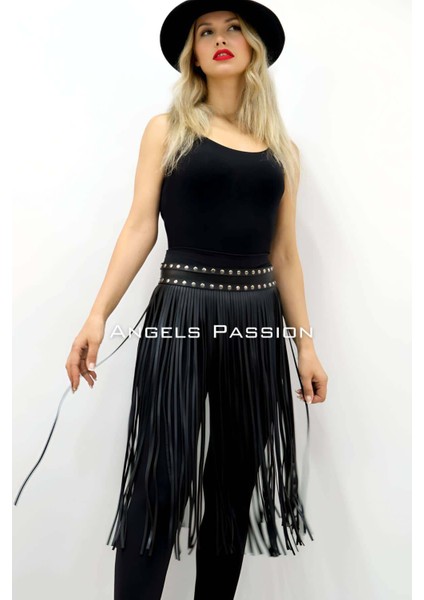 5 mm Püsküllü Şık Deri Etek, Diz Altı Püsküllü Etek - BRF1398 modelleri