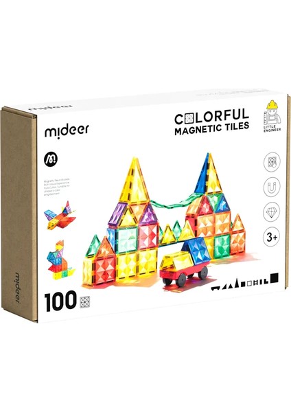 Renkli Magnetic Tiles - 100 Parça