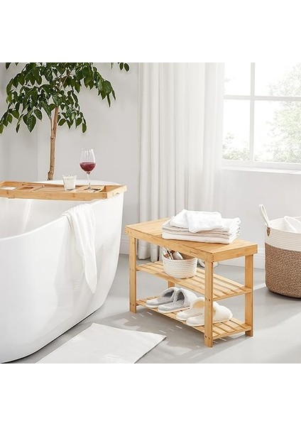 Ayakkabı Rafı, Ayakkabı Dolabı, Oturma Banklı, Bambu, 3 Raf Zeminli, 70 x 28 x 45 Cm, Koridor, Banyo, Oturma Odası ve Antre Için Ideal LBS04N indirimleri