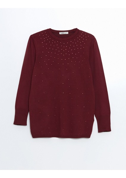 Yeni Sezon Bisiklet Yaka Taşlı Kadın Triko Kazak