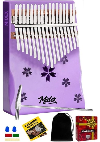 KLX-870 Mor Renk Yüksek Kaliteli Ahşap Kalimba 17 Tuşlu Full Set