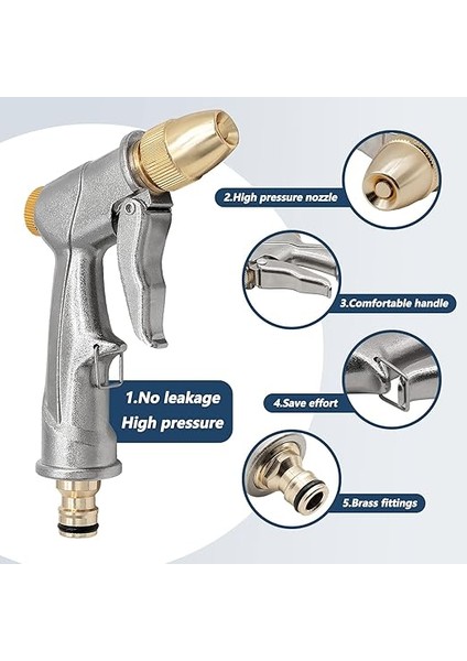 Bahçe El Duşu, Yüksek Basınçlı Bahçe Duşu/bahçe Püskürtme Tabancası, %100 Metal, Ayarlanabilir Su Akışı, Araç Yıkama, Temizlik Işleri ve Bahçe Sulama Için fiyatları