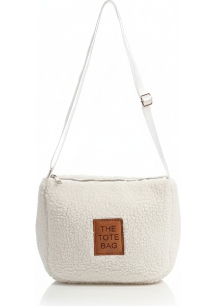 Teddy Kumaş Omuz Çantası Beyaz