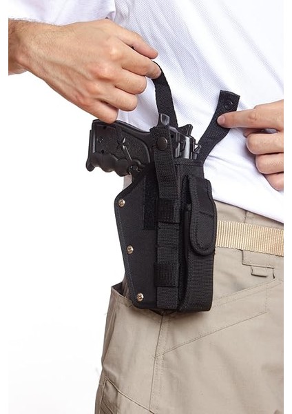 Askeri Malzeme Sağ El Siyah Renkli Çift Emniyetli Şarjörlüklü Airsoft Palaskaya Kemere Geçirmeli Impertex Silah Kılıfı modelleri