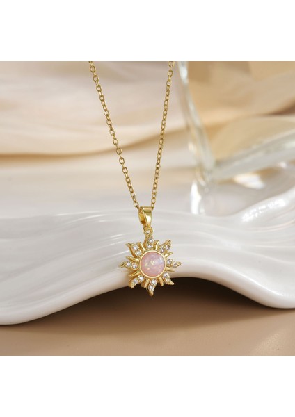 Yeni Bakır Kaplama Gerçek Altın Sıcaklığa Duyarlı Güneş Ay Kolye Mikro Set Zirkon Titanyum Çelik Kolye (Yurt Dışından)