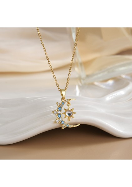 Yeni Bakır Kaplama Gerçek Altın Sıcaklığa Duyarlı Güneş Ay Kolye Mikro Set Zirkon Titanyum Çelik Kolye (Yurt Dışından)