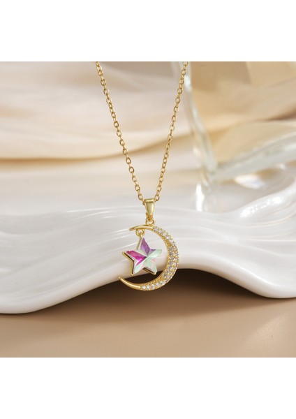 Yeni Bakır Kaplama Gerçek Altın Sıcaklığa Duyarlı Güneş Ay Kolye Mikro Set Zirkon Titanyum Çelik Kolye (Yurt Dışından)