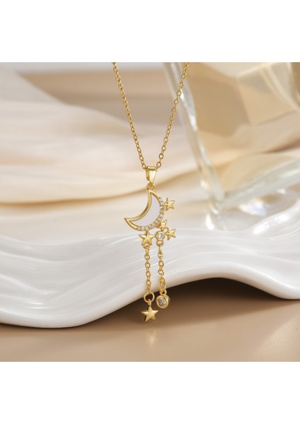 Yeni Bakır Kaplama Gerçek Altın Sıcaklığa Duyarlı Güneş Ay Kolye Mikro Set Zirkon Titanyum Çelik Kolye (Yurt Dışından)