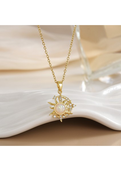 Yeni Bakır Kaplama Gerçek Altın Sıcaklığa Duyarlı Güneş Ay Kolye Mikro Set Zirkon Titanyum Çelik Kolye (Yurt Dışından)