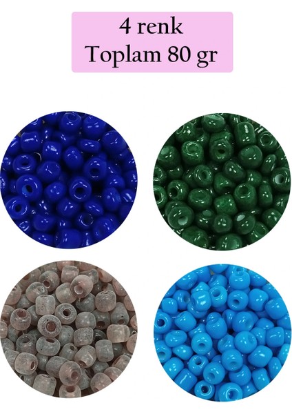 Dökme Cam Kum Boncuk Büyük Boy (6/0) 4 mm - 4 Renk - Toplam 80 Gram - BNC415