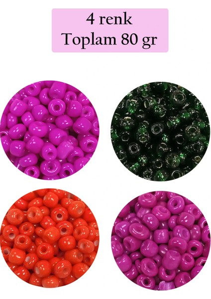 Dökme Cam Kum Boncuk Büyük Boy (6/0) 4 mm - 4 Renk - Toplam 80 Gram - BNC414