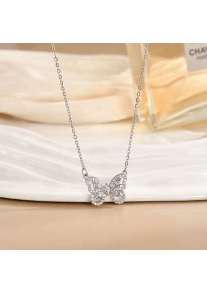 Yeni Titanyum Çelik Kolye Kadın Mizaç Mikro-Set Zirkon Kişilik Kıdemli Duygusu Zincir Takı (Yurt Dışından)