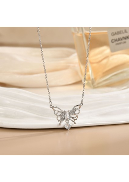 Yeni Titanyum Çelik Kolye Kadın Mizaç Mikro-Set Zirkon Kişilik Kıdemli Duygusu Zincir Takı (Yurt Dışından)