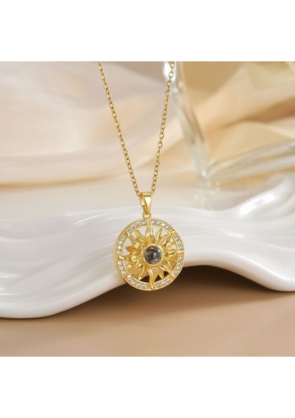Yeni Bakır Kaplama Gerçek Altın Sıcaklığa Duyarlı Güneş Ay Kolye Mikro Set Zirkon Titanyum Çelik Kolye (Yurt Dışından)