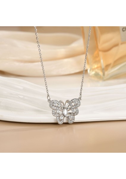 Yeni Titanyum Çelik Kolye Kadın Mizaç Mikro-Set Zirkon Kişilik Kıdemli Duygusu Zincir Takı (Yurt Dışından)