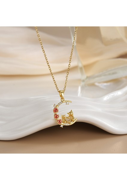 Yeni Bakır Kaplama Gerçek Altın Sıcaklığa Duyarlı Güneş Ay Kolye Mikro Set Zirkon Titanyum Çelik Kolye (Yurt Dışından)