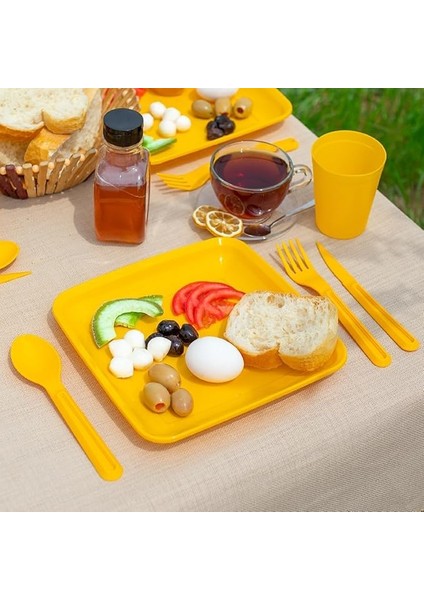 Home 32 Parça Plastik Piknik Seti, Tabak, Çatal, Kaşık, Bıçak, Bardak, Kamp ve Piknik Için Taşıma Kutulu, Dayanıklı ve Renkli, Açık Hava Etkinlikleri Için Ideal fırsatları