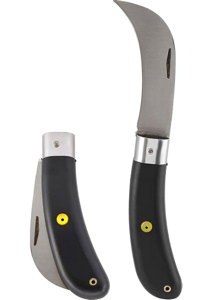 Bıçağı Eğri Uçlu Ara Çakı Bağ Bıçağı Paslanmaz Çelik Plastik Saplı Katlanır Bıçak 22 cm