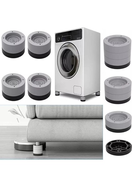 Beyaz Eşya Ayağı Çamaşır Makinesi Titreşim Önleyici Kaydırmaz Yükseltici 4 Lü Set 8,5 cm