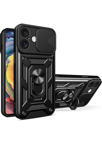 Newface Iphone 16 Kılıf Pars Lens Yüzüklü Silikon - Siyah