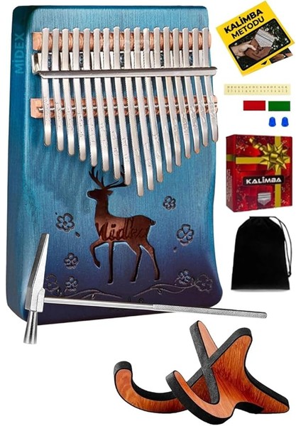 KLX-510-PAK Hakiki Ağaç Geyik Desenli Kalimba 17 Tuşlu Full Set