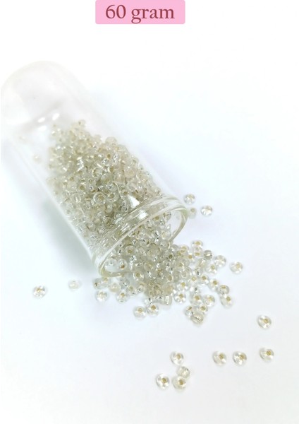 Dökme Cam Kum Boncuk (8/0) 3 mm - 60 Gram - Şeffaf Beyaz - BNC197