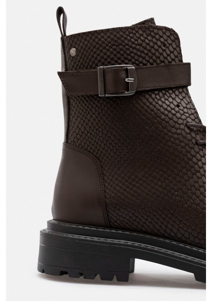 Yılan Baskı Kahverengi Hakiki Deri Bağcıklı Fermuarlı Kadın Bot fırsatları