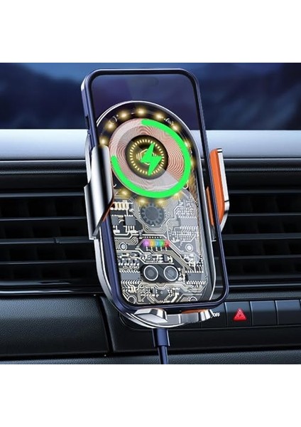 Cyberpunk Kablosuz Araç Şarj Cihazı Montajı, 15 W Hızlı Şarj, Araba Havalandırma Için Otomatik Sıkıştırmalı Telefon Montajı, 15/14/13/12/11/x/8 Serisi/ Telefonları Için modelleri