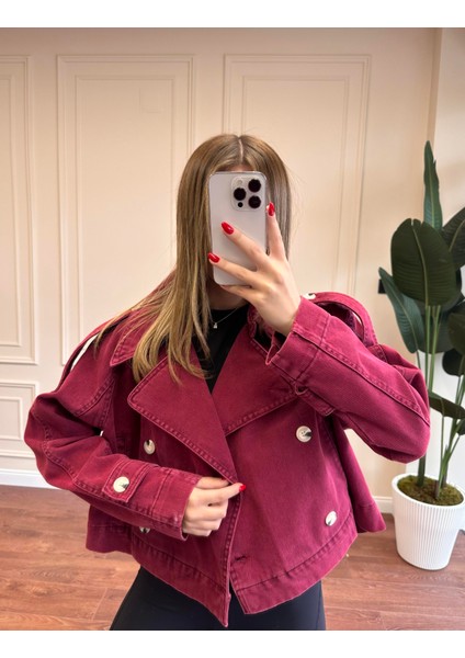 Kruvaze Kot Ceket - Bordo