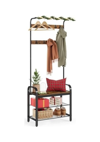 , Ayakkabı Tezgahı, 4'ü 1 Arada Tasarım, 9 Kanca, 33.7 x 72 x 183 Cm, Endüstriyel Tasarım, - Siyah HSR40BB modelleri