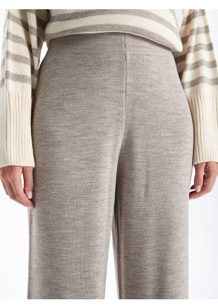 Yeni Sezon Beli Lastikli Düz Geniş Paça Kadın Triko Pantolon modelleri