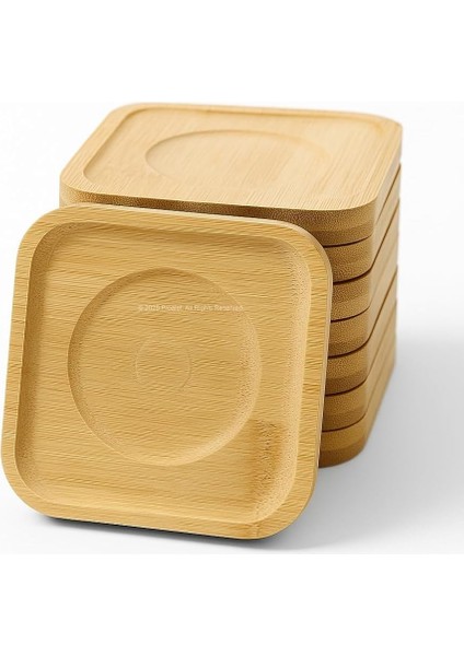6 Adet Bambu Çay Tabağı, Yuvarlak Altlık Model, Fincan ve Kupa Altlığı, Şık ve Dayanıklı Tasarım (Kare)