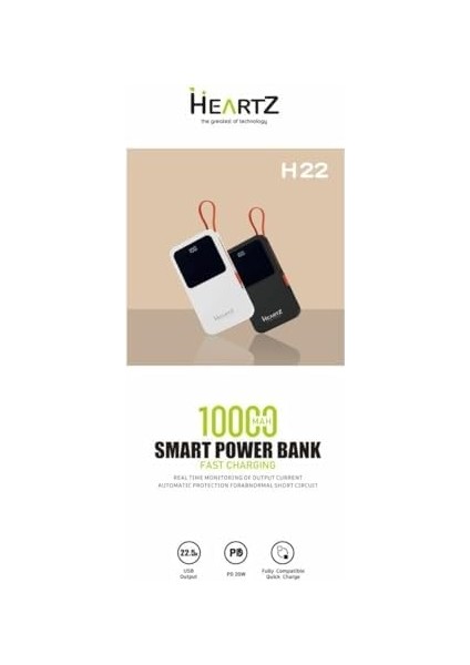 H22 10000 Mh Pd 20W ve USB 22.5W Fast Hızlı Şarj Dahili Type C ve Lightning Kablolu Dünya Standartlarına Uygun Polymer Batarya Birebir Amper LCD Göstergeli Powerbank modelleri