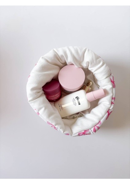 Pembe Kurdeleli Organizer Sepet Dolap Içi Düzenleyici Makyaj Çantası Kumaş Organizer Çanta modelleri