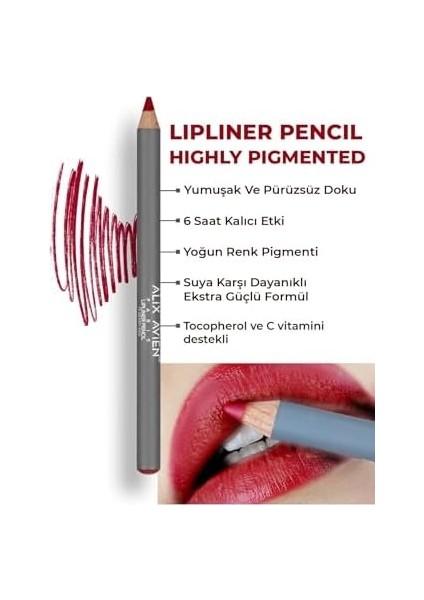 Alıx Avıen Uzun Süre Kalıcı Dağılma Yapmayan Nemlendirici Dudak Kalemi - Lipliner Pencil 15 Berry Red