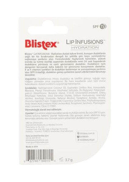 Blistex Lip Infusions Hydration Uzun Süreli Nemlendirici Dudak Bakım Kremi Spf 15 X2 modelleri