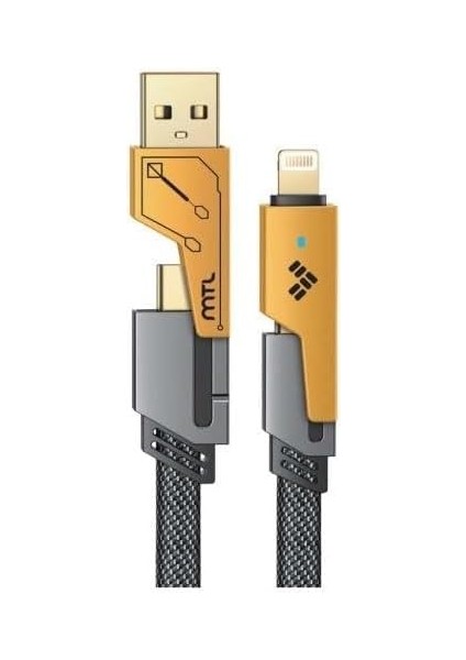 4 In 1 Çoklu USB Şarj Kablosu: 120 Cm, Type C To Lightning Örgü Şarj Kablosu USB A/usb C 65W Tip C/27W Pd Her Cihaz ile Uyumlu Metal Başlıklı