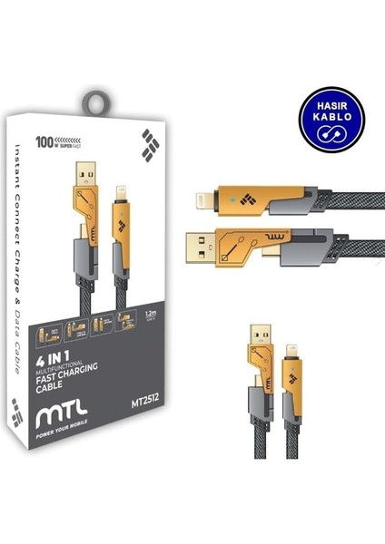 4 In 1 Çoklu USB Şarj Kablosu: 120 Cm, Type C To Lightning Örgü Şarj Kablosu USB A/usb C 65W Tip C/27W Pd Her Cihaz ile Uyumlu Metal Başlıklı fiyatları