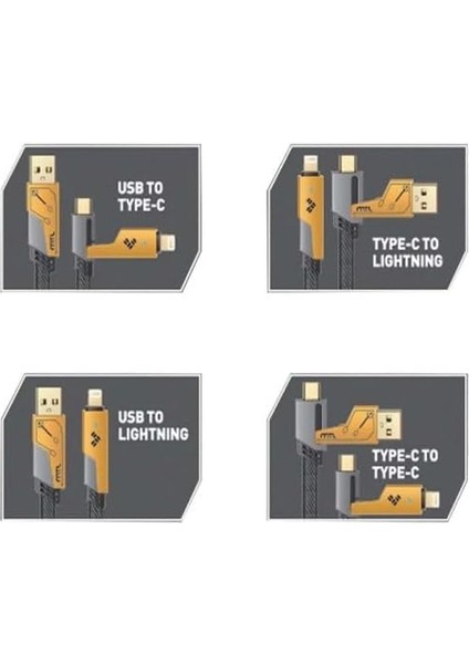 4 In 1 Çoklu USB Şarj Kablosu: 120 Cm, Type C To Lightning Örgü Şarj Kablosu USB A/usb C 65W Tip C/27W Pd Her Cihaz ile Uyumlu Metal Başlıklı modelleri