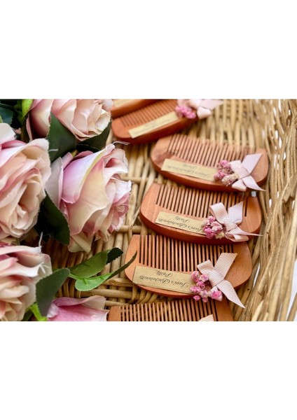Pembe Nikah-Kına-Söz-Bride Hediyelik Ahşap Tarak 10ADET Gelin Hamamı